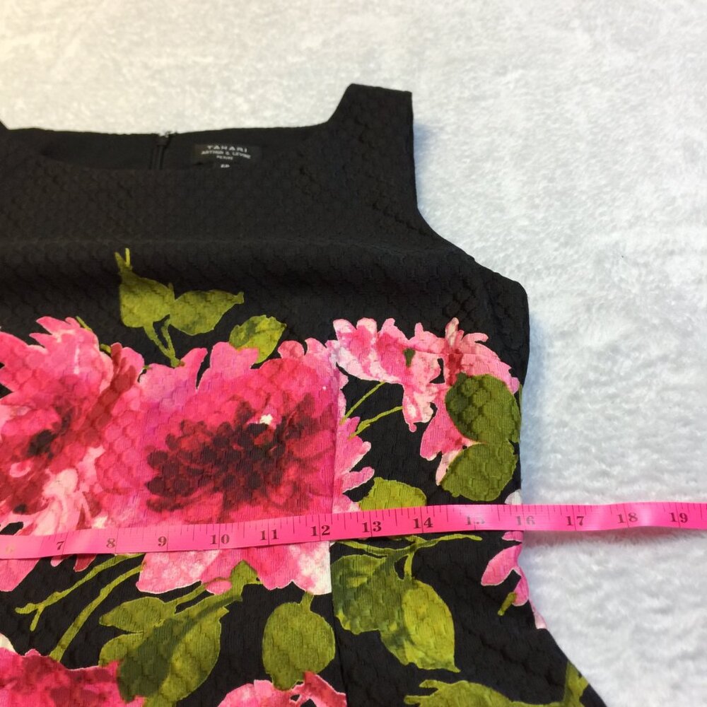 Tahari ASL Sheath Dress 6P Woman Petite Black Pink Floral Print Sleeveless Lined - Picture 9 of 16